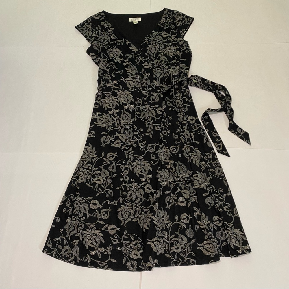 Ann Taylor Loft Elegant Black and Gray Floral Wrap Dress